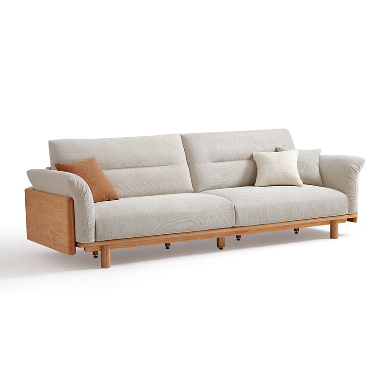 Holden 214cm/274cm/314cm FAS-Graded Solid American Oak Wood Multiple People Sofa Cotton-linen Blend Fabric