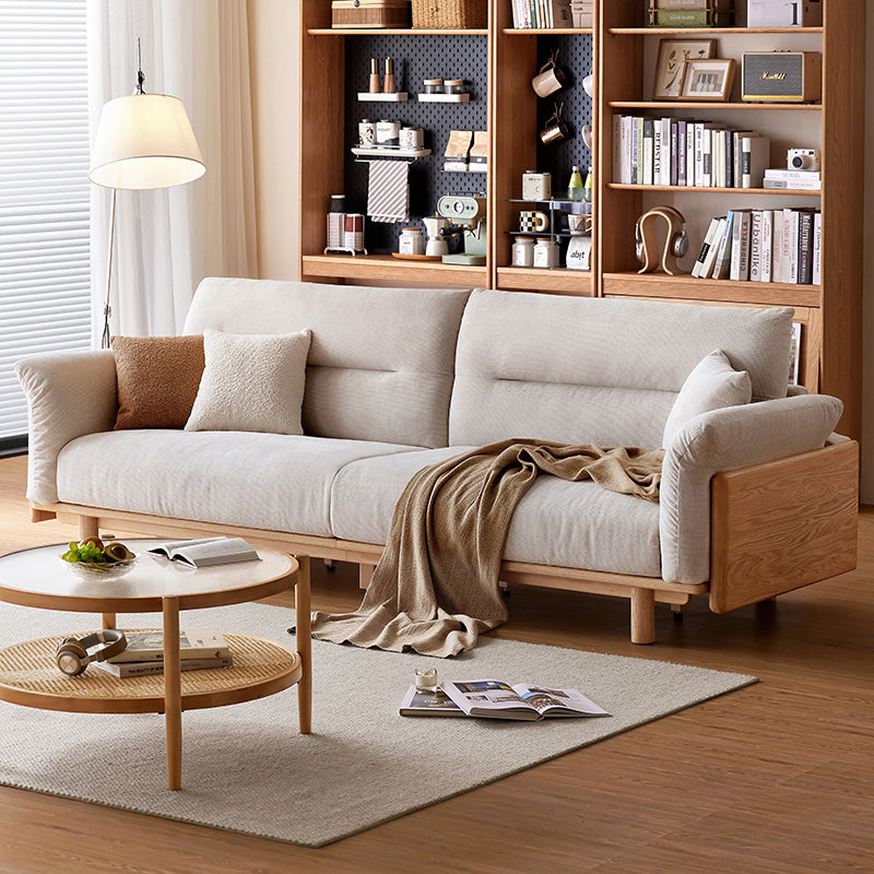 Holden 214cm/274cm/314cm FAS-Graded Solid American Oak Wood Multiple People Sofa Cotton-linen Blend Fabric