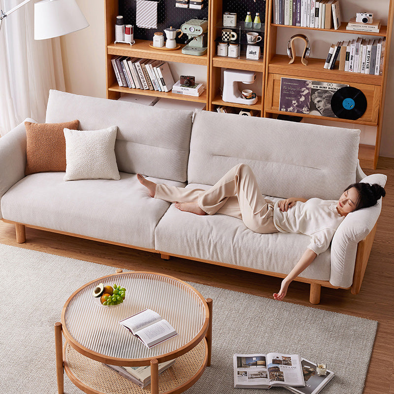 Holden 214cm/274cm/314cm FAS-Graded Solid American Oak Wood Multiple People Sofa Cotton-linen Blend Fabric