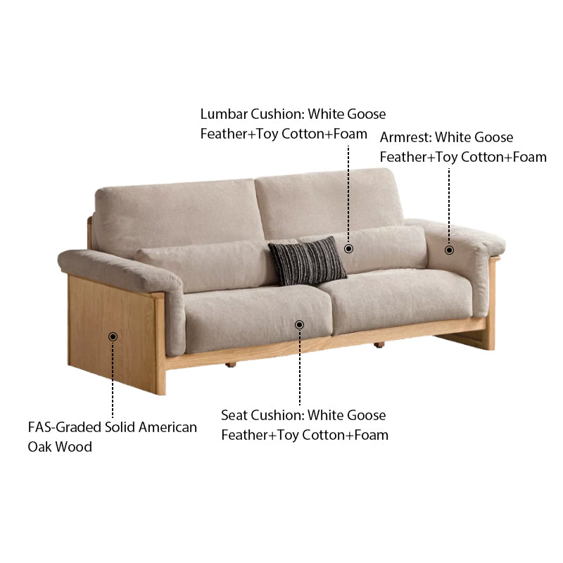 Xander 223cm/253cm/283cm FAS-Graded Solid American Oak Wood Multiple People Sofa Chenille Fabric Multiple Color