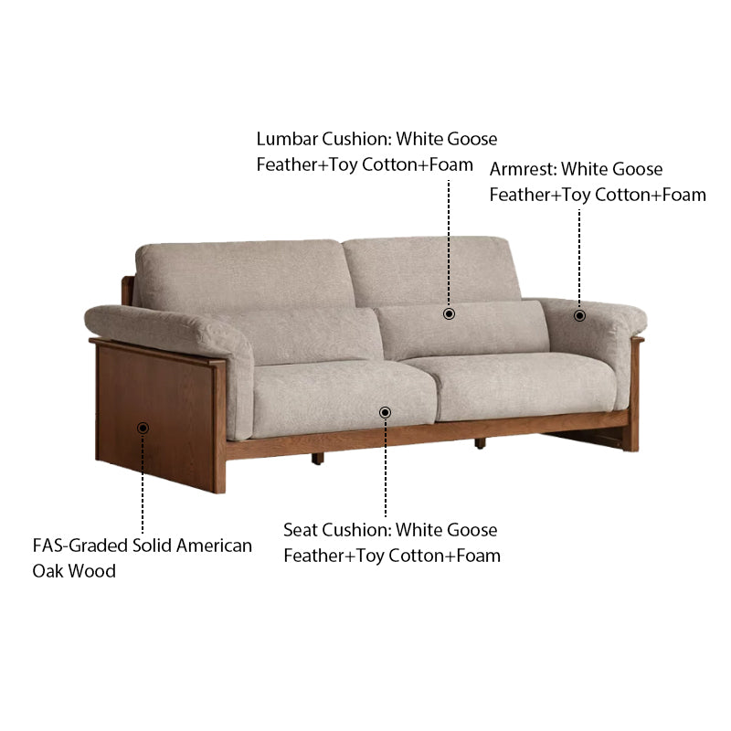 Xander 223cm/253cm/283cm FAS-Graded Solid American Oak Wood Multiple People Sofa Chenille Fabric Multiple Color