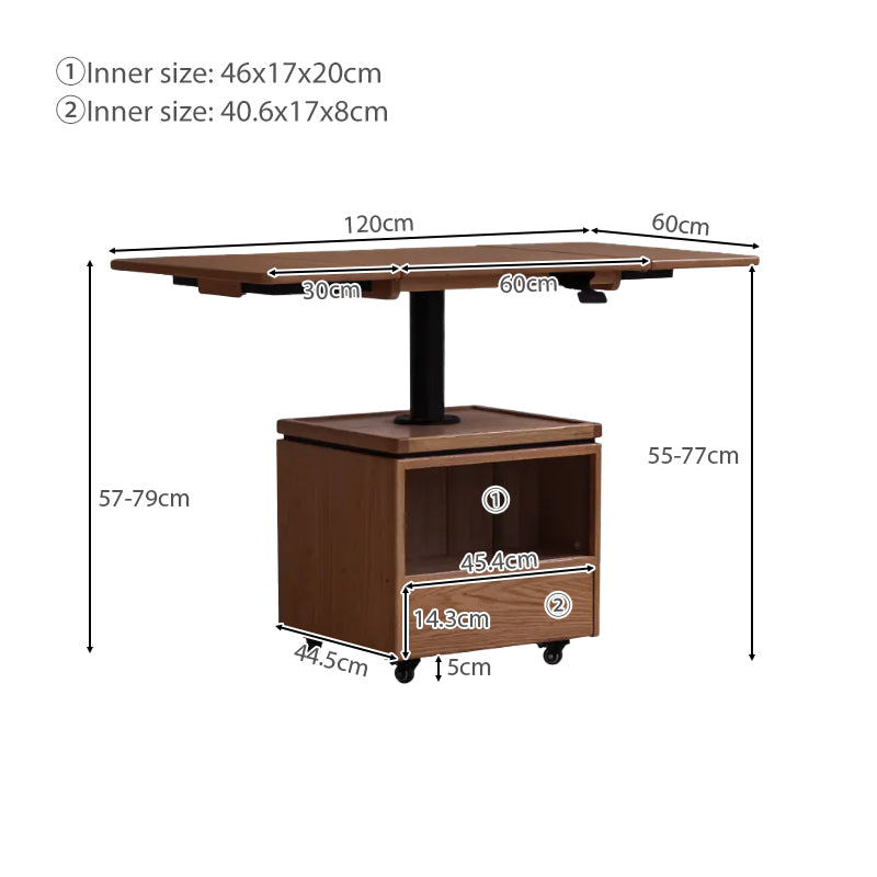 Ainsley Foldable FAS-Graded Solid American Oak Wood Adjustable Height Coffee Table / Mobile Side Table With Swivel Wheels