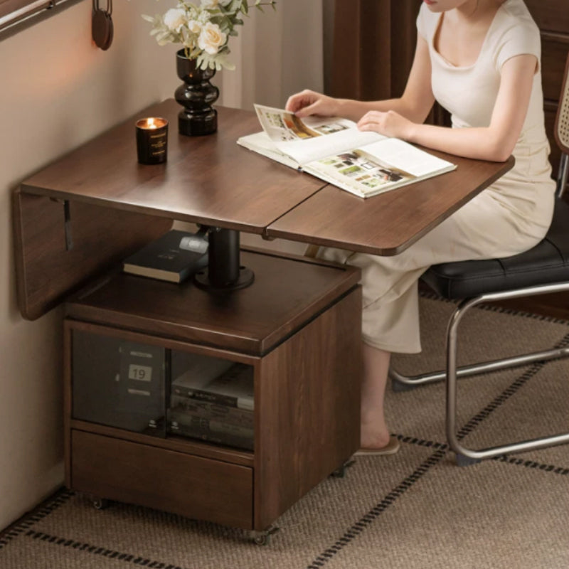 Ainsley Foldable FAS-Graded Solid American Oak Wood Adjustable Height Coffee Table / Mobile Side Table With Swivel Wheels