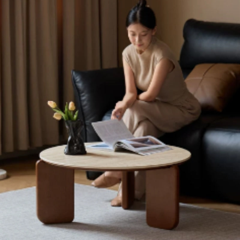 Alessandra Rubberwood Round Coffee Table/Side Table Set With Ceramic Multiple Color