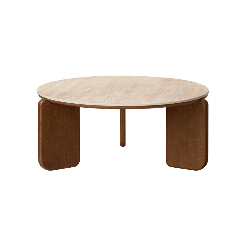 Alessandra Rubberwood Round Coffee Table/Side Table Set With Ceramic Multiple Color