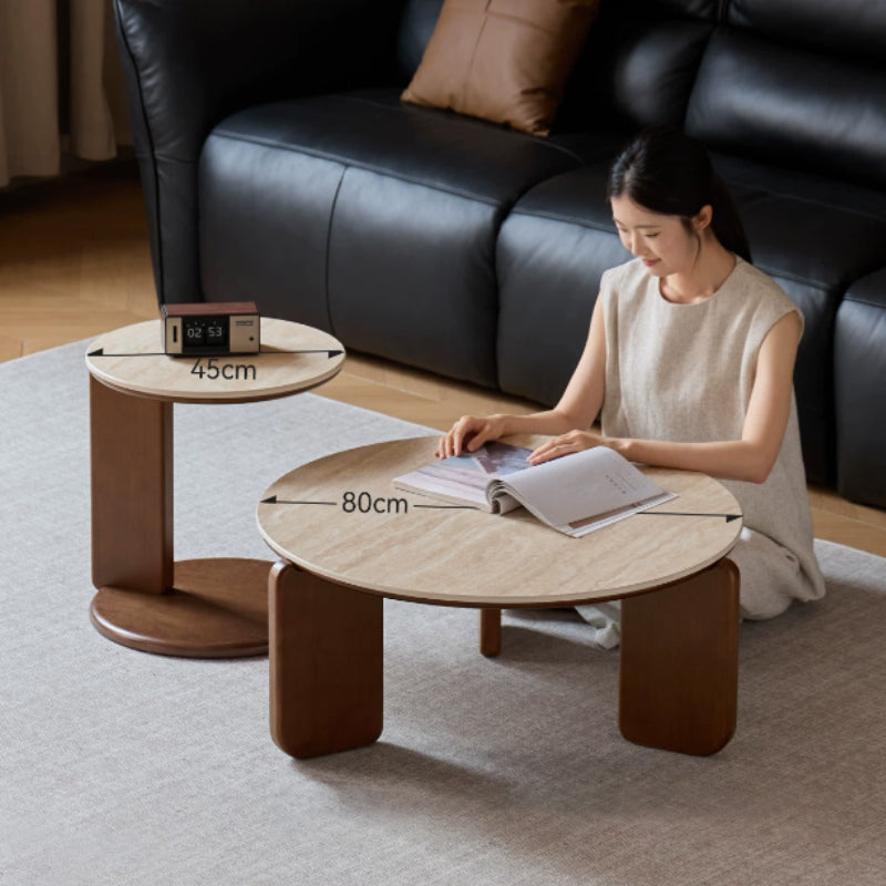 Alessandra Rubberwood Round Coffee Table/Side Table Set With Ceramic Multiple Color