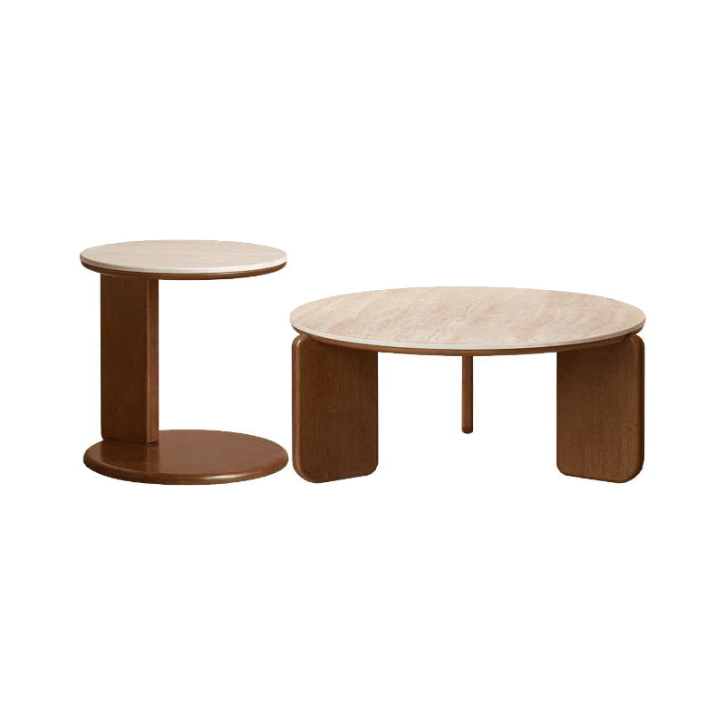 Alessandra Rubberwood Round Coffee Table/Side Table Set With Ceramic Multiple Color