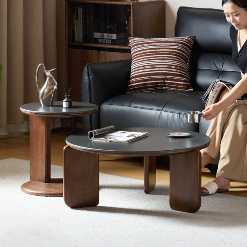 Alessandra Rubberwood Round Coffee Table/Side Table Set With Ceramic Multiple Color