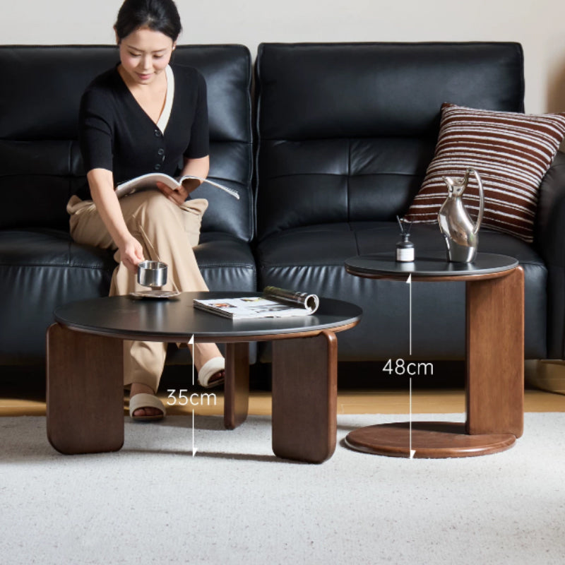 Alessandra Rubberwood Round Coffee Table/Side Table Set With Ceramic Multiple Color