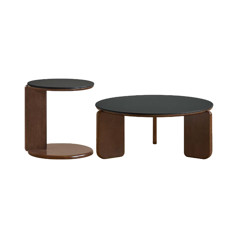Alessandra Rubberwood Round Coffee Table/Side Table Set With Ceramic Multiple Color