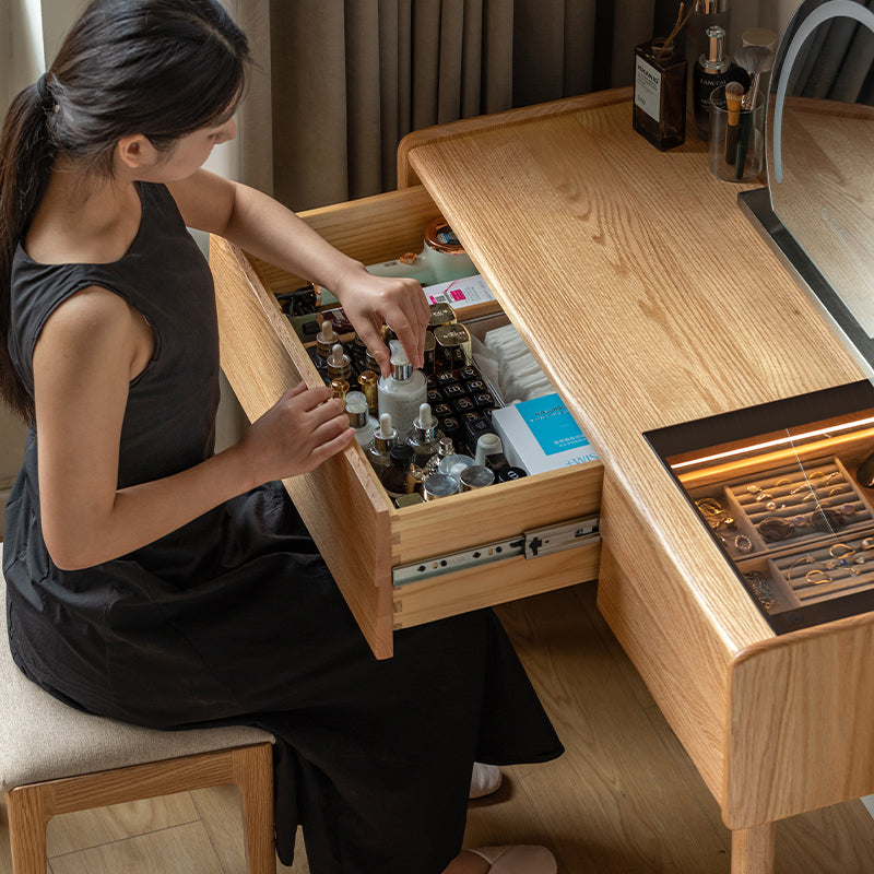 Charlene FAS-Graded Solid Black Walnut Wood/American Oak Wood Dressing Table/Bedroom Vanity Table with Drawer