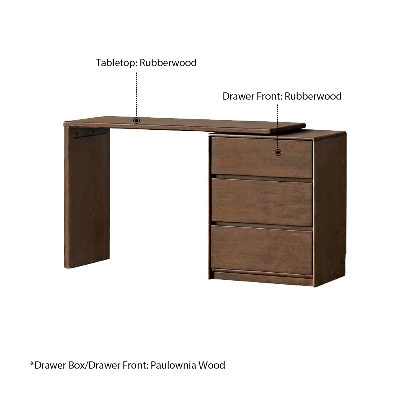 Alecto 3-Drawer/6-Drawer Rubberwood Single Bedroom Vanity Table with Drawer Walnut Color