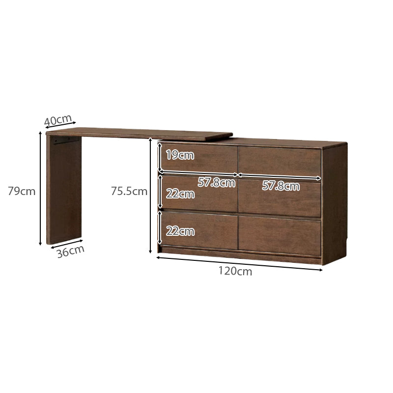 Alecto 3-Drawer/6-Drawer Rubberwood Single Bedroom Vanity Table with Drawer Walnut Color
