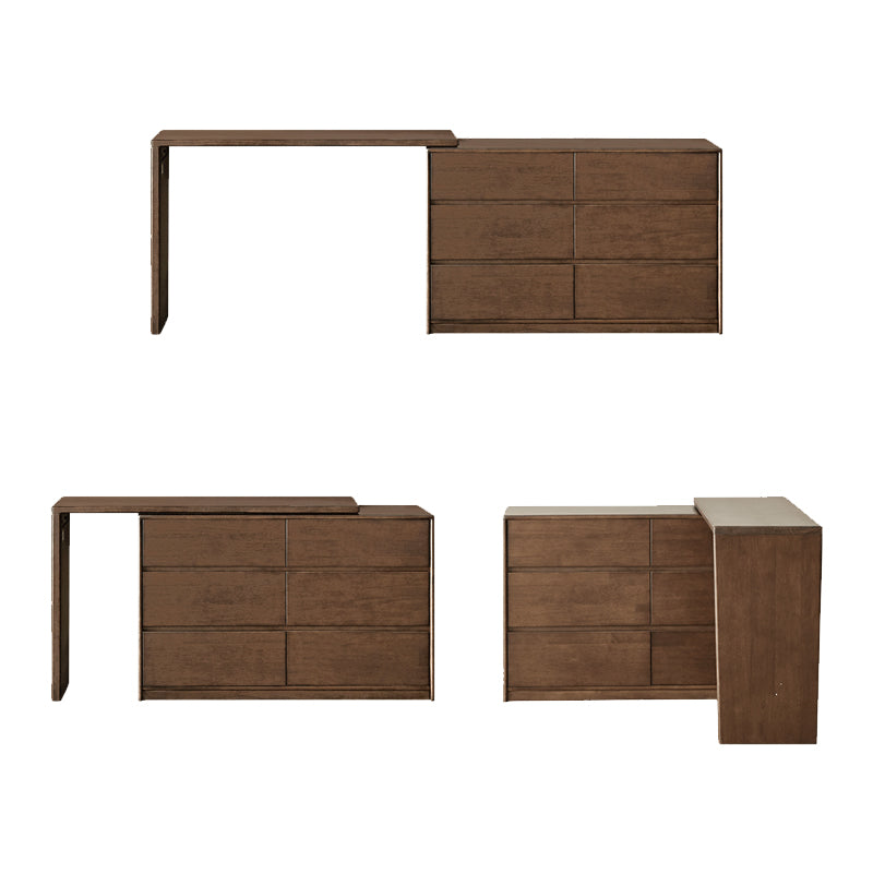 Alecto 3-Drawer/6-Drawer Rubberwood Single Bedroom Vanity Table with Drawer Walnut Color