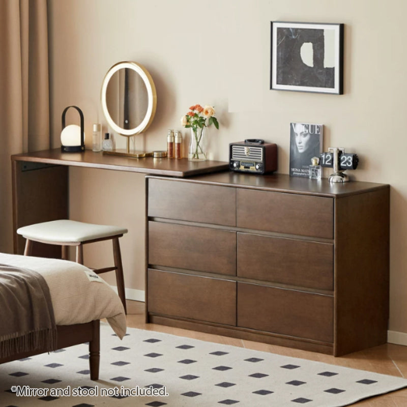 Alecto 3-Drawer/6-Drawer Rubberwood Single Bedroom Vanity Table with Drawer Walnut Color