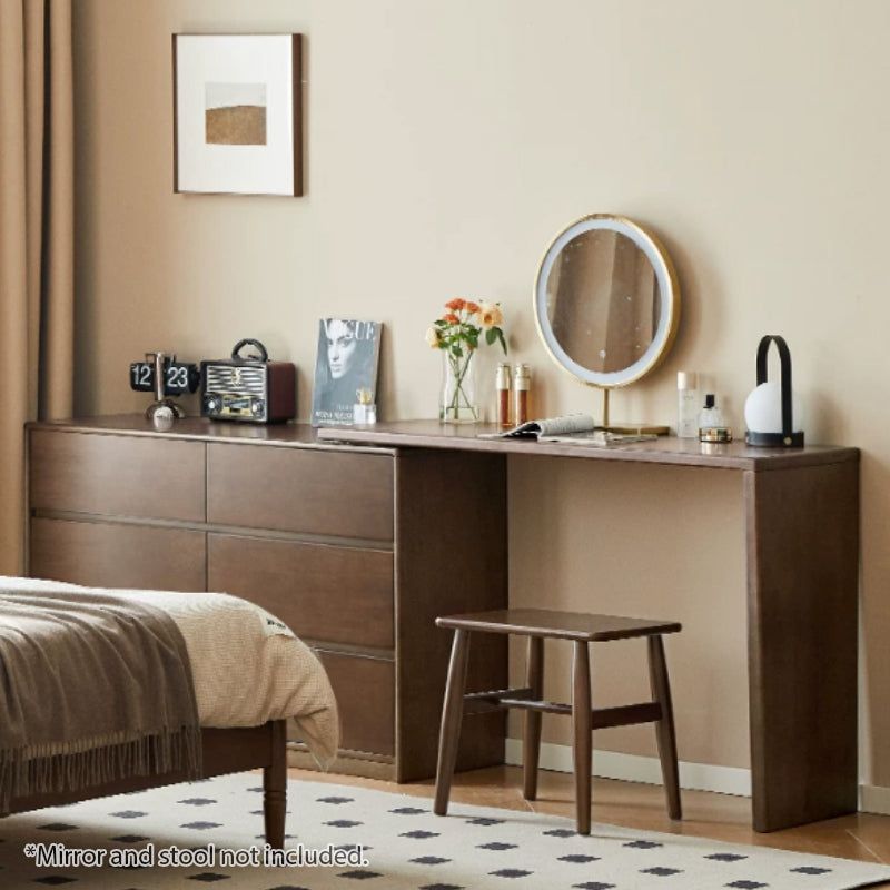 Alecto 3-Drawer/6-Drawer Rubberwood Single Bedroom Vanity Table with Drawer Walnut Color