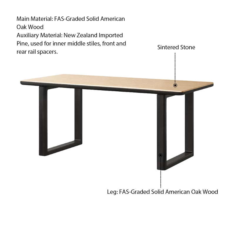 Alyssa 140cm/160cm/180cm/200cm FAS-Graded Solid American Oak Wood Dining Table With Ceramic for Home Black Color