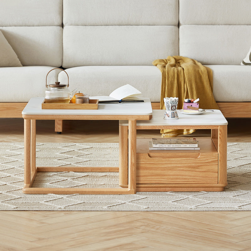 Alana Coffee Table & Side Table Set, FAS-Graded Solid American Oak with Paulownia Wood and – Natural Wood