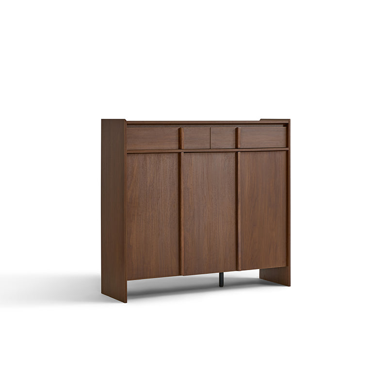 Alden walnut-tone shoe cabinet with drawer – view 17