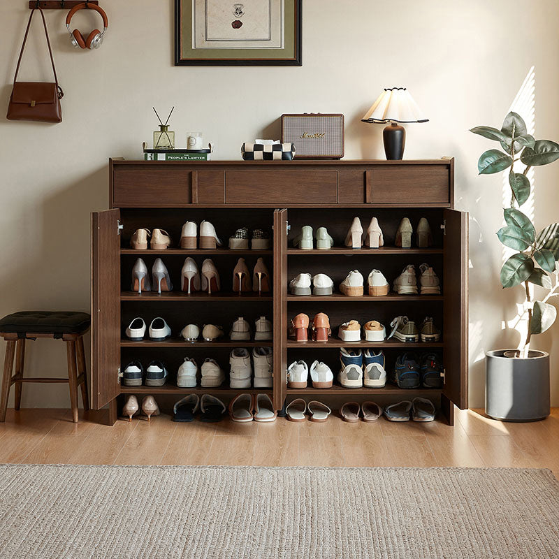 Alden walnut-tone shoe cabinet with drawer – view 23