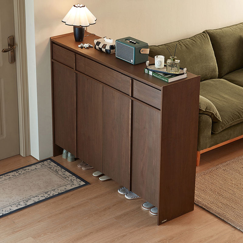 Alden walnut-tone shoe cabinet with drawer – view 24