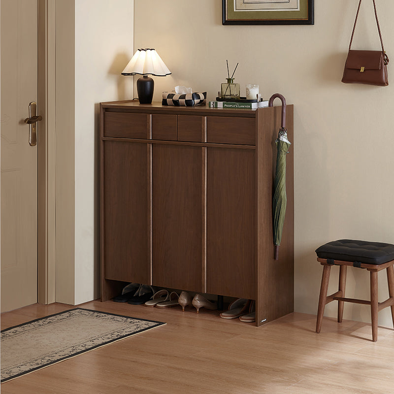 Alden walnut-tone shoe cabinet with drawer – view 29