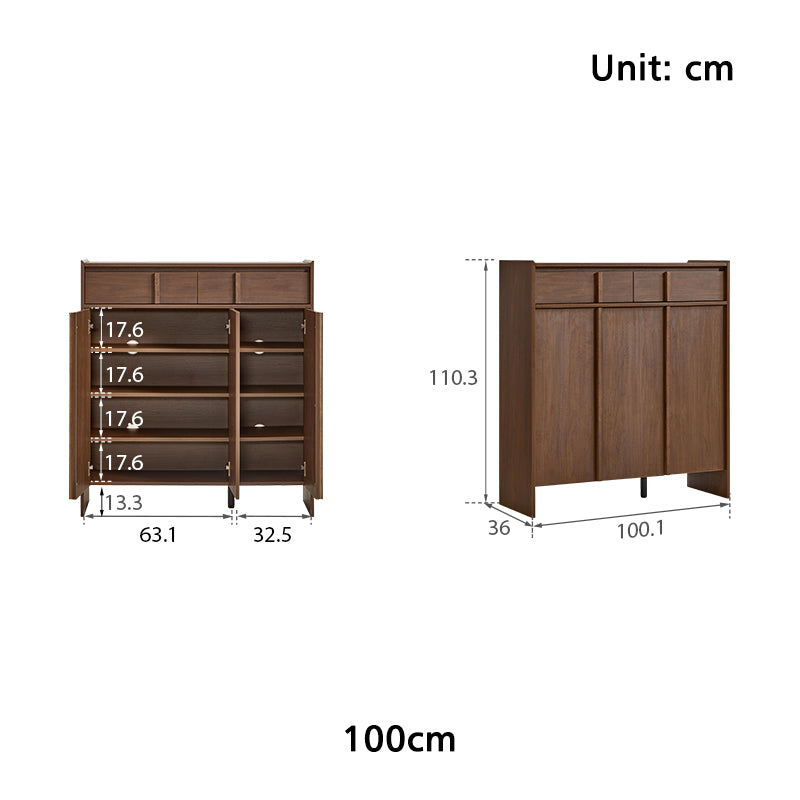 Alden walnut-tone shoe cabinet with drawer – view 35
