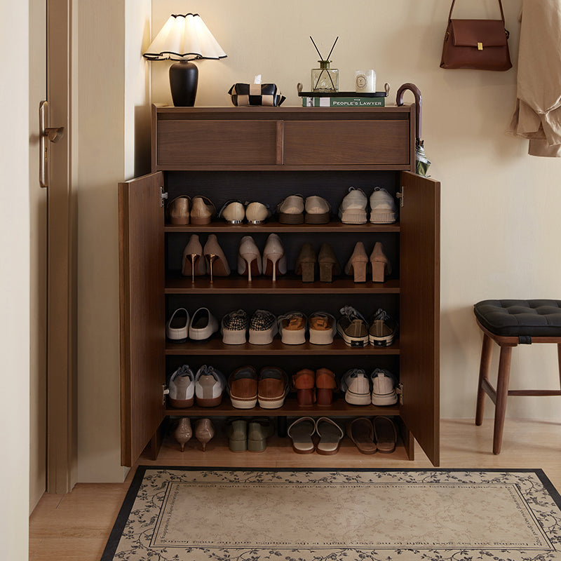 Alden walnut-tone shoe cabinet with drawer – view 38