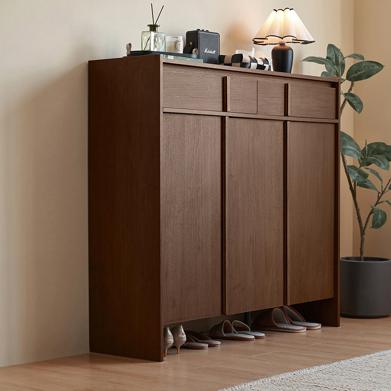Alden walnut-tone shoe cabinet with drawer – view 4
