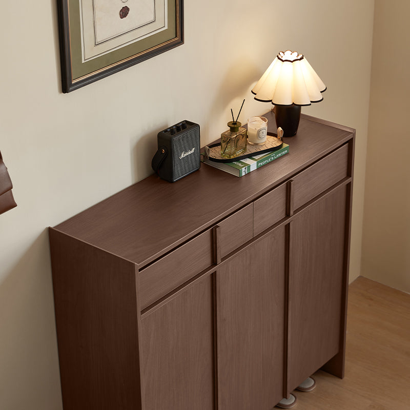 Alden walnut-tone shoe cabinet with drawer – view 5