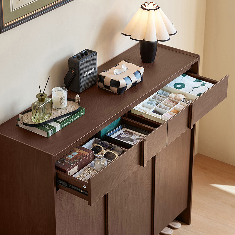 Alden walnut-tone shoe cabinet with drawer – view 7