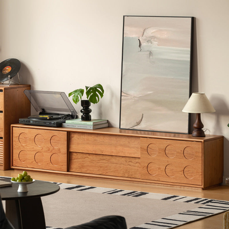 Ashal Vintage-Style Wooden TV Unit in Solid Cherry with Sliding Doors