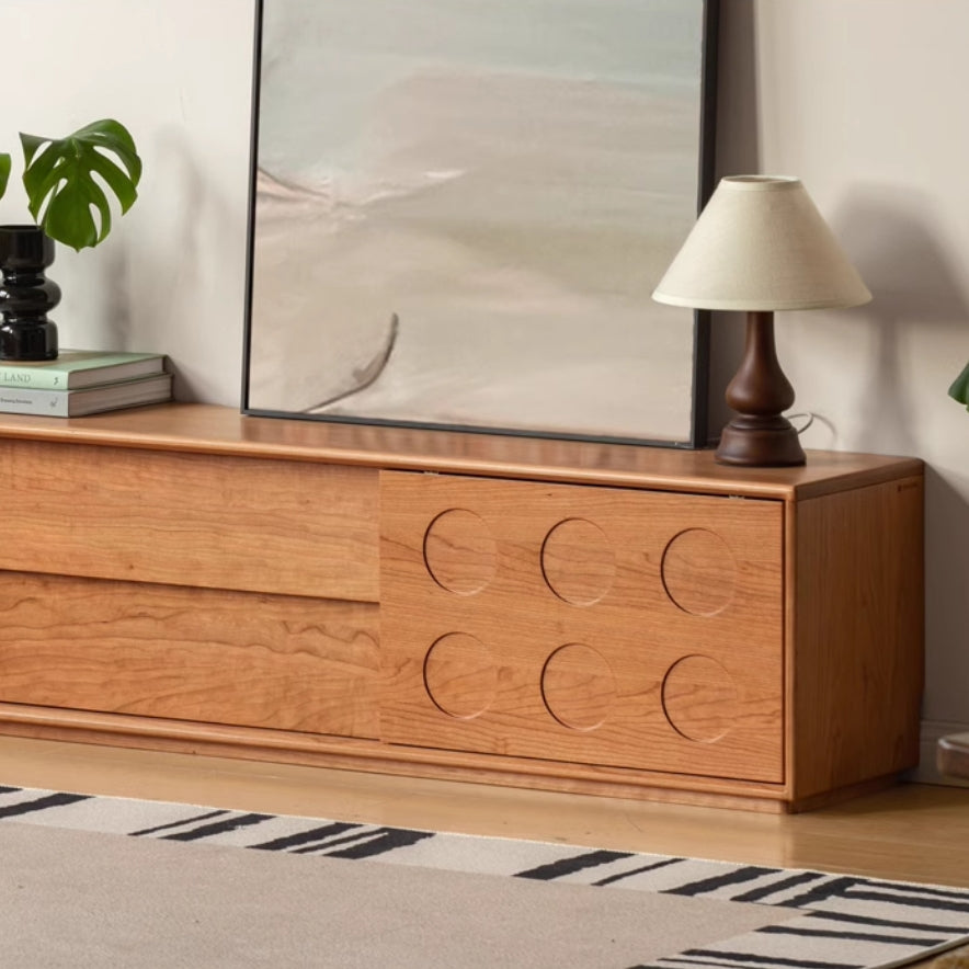 Ashal Vintage-Style Wooden TV Unit in Solid Cherry with Sliding Doors – view 2