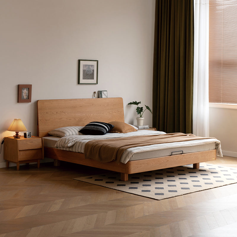 Baldwin Solid Cherry Wood Bed Frame with Beech Slats with Headboard Lighting Queen
