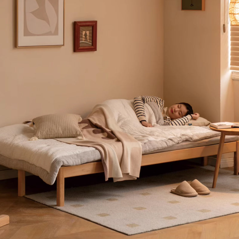 Bernice Beech Wood Sofa Bed in White Fabric 180cm / 202cm – view 2