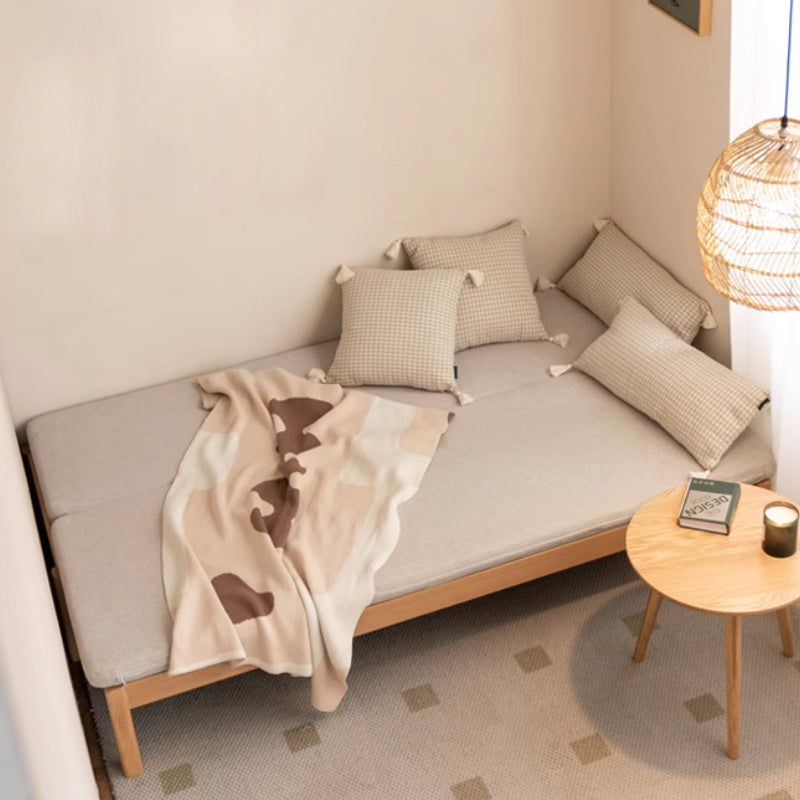 Bernice Beech Wood Sofa Bed in White Fabric 180cm / 202cm – view 3