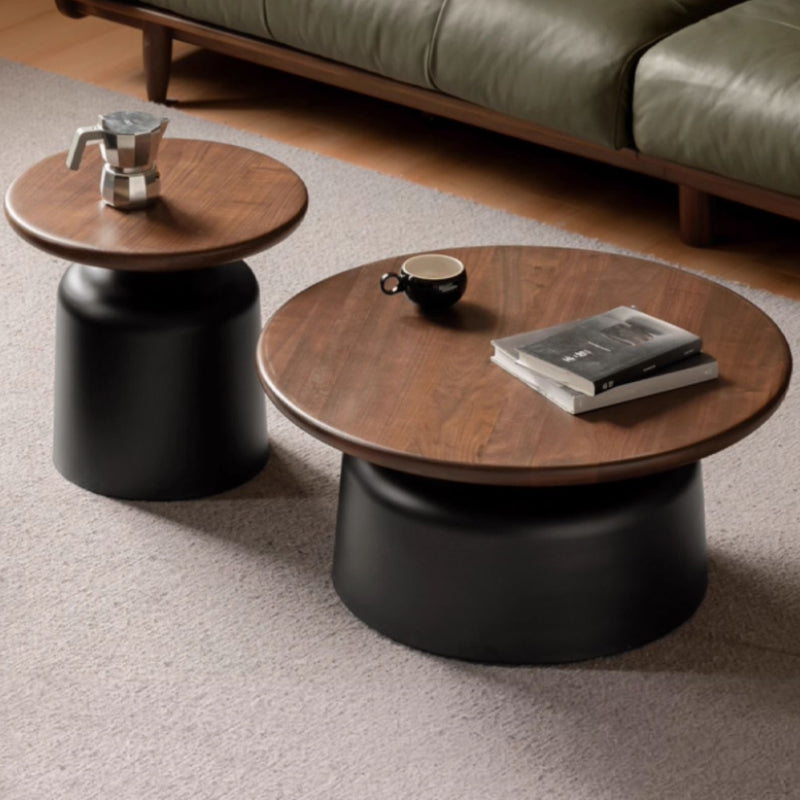 Brendan Coffee Table and Side Table Set with Solid Black Walnut Tops and Iron Base