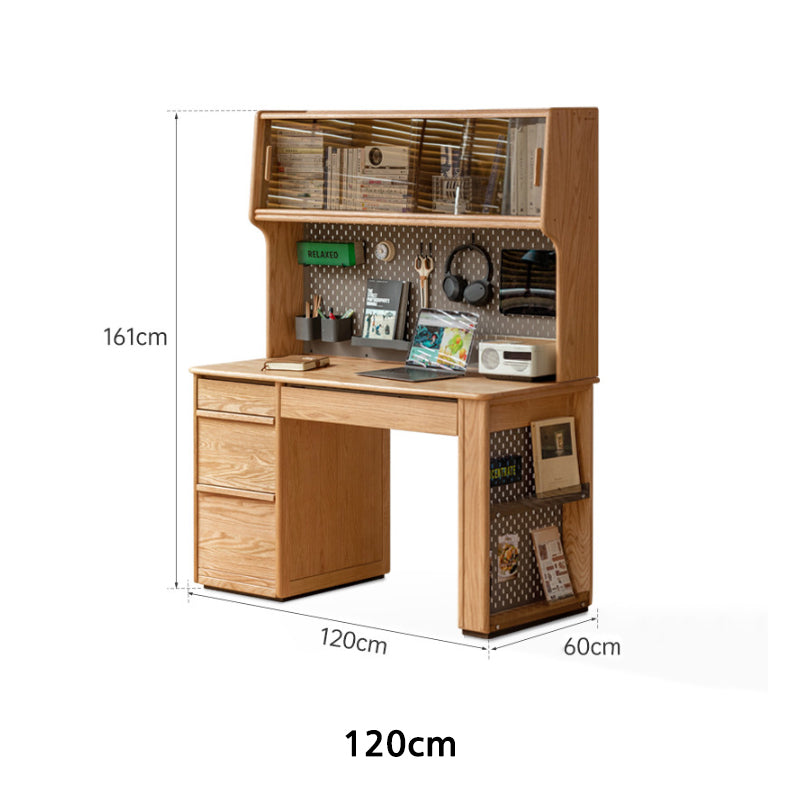 Bryony Solid Oak Wooden Desk with Cabinet, Bookcase & Drawer 120cm / 140cm – view 14
