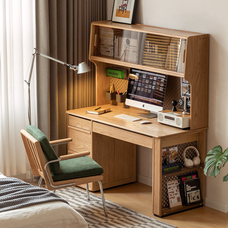 Bryony Solid Oak Wooden Desk with Cabinet, Bookcase & Drawer 120cm / 140cm – view 2