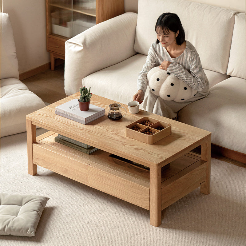 Camilla Solid American Oak Coffee Table with Drawer 140cm – view 3