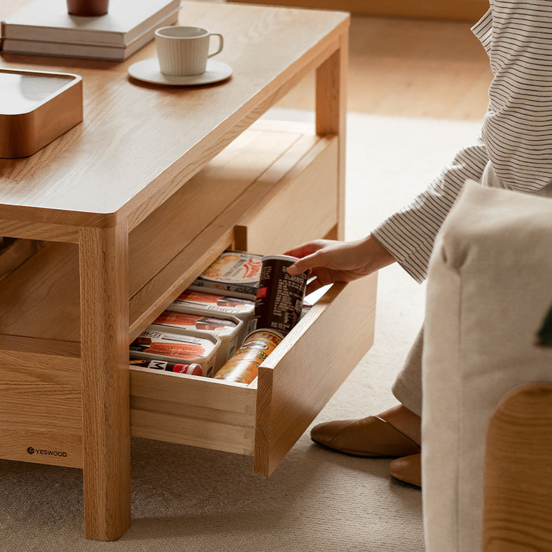 Camilla Solid American Oak Coffee Table with Drawer 140cm – view 7