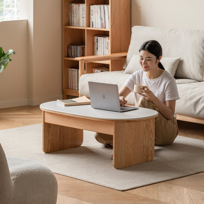 Cassandra Oval Solid American Oak Coffee Table with Stone Slab 125cm – view 2