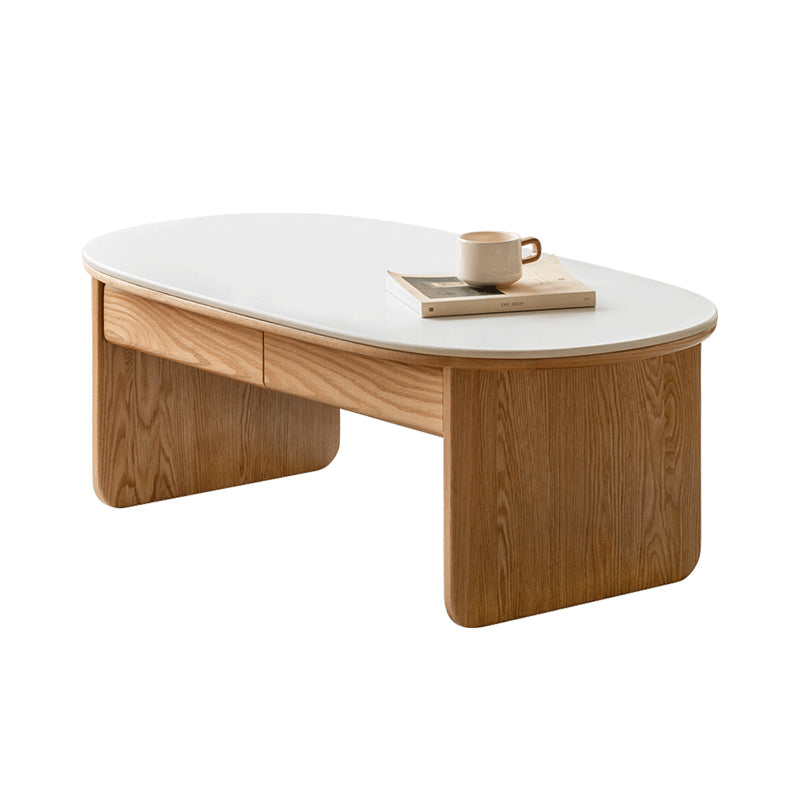 Cassandra Oval Solid American Oak Coffee Table with Stone Slab 125cm – view 3