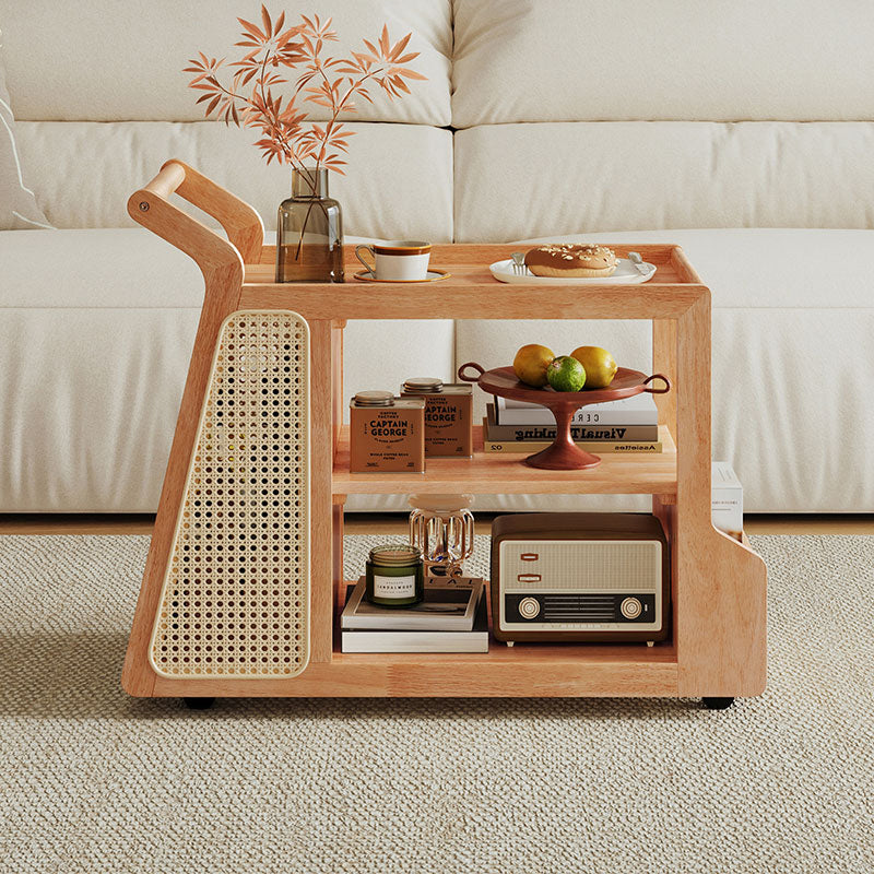Catherine rubberwood mobile side table on swivel casters – Natural Wood, view 21