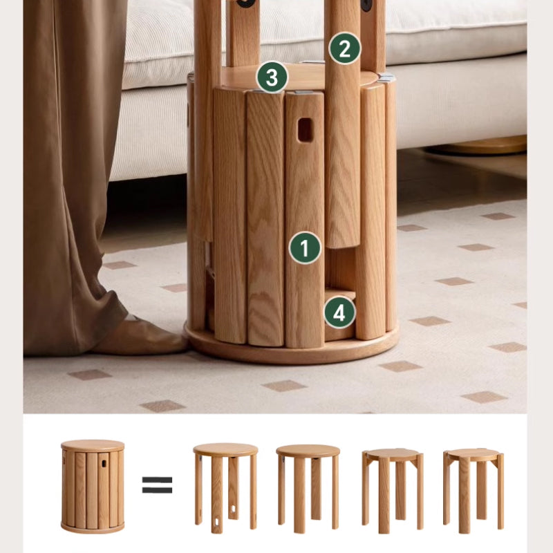 Celeste Round Stool and Stackable Wooden Side Table in Solid American Oak – view 2