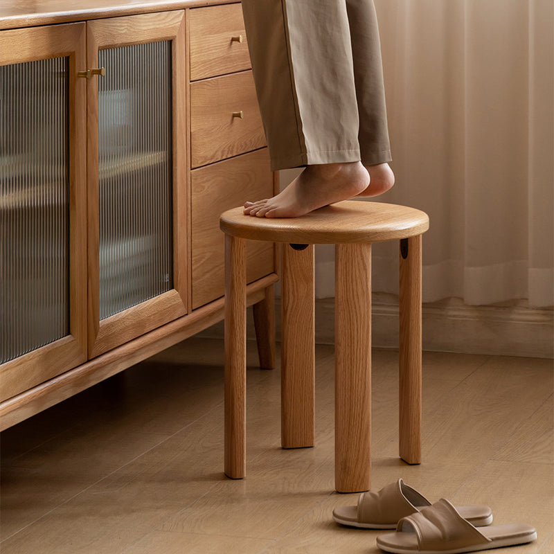 Celeste Round Stool and Stackable Wooden Side Table in Solid American Oak – view 4