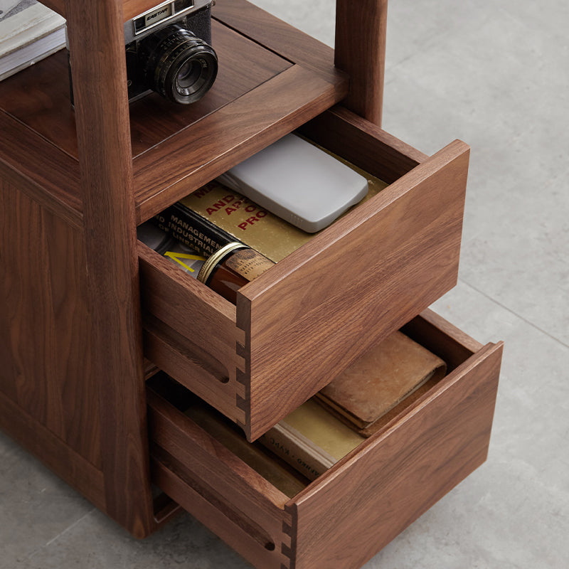 Chandra Solid Black Walnut Coffee Table with Ceramic, Drawer and Casters – view 6