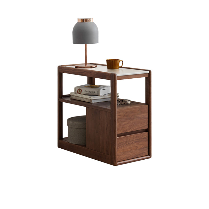 Chandra Solid Black Walnut Coffee Table with Ceramic, Drawer and Casters – view 8