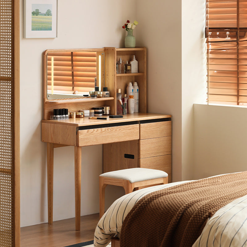 Clark Solid Oak Dressing Table with Drawer and Mirror 100cm