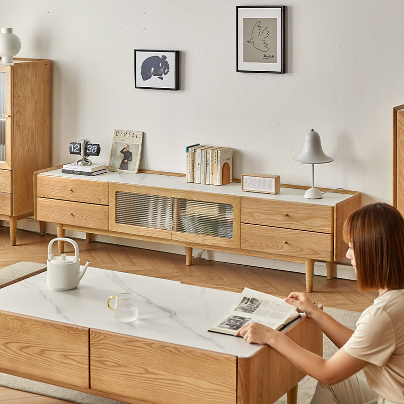 Claudia Wooden TV Unit with Stone Panel, Solid Ash 180cm / 200cm / 220cm – view 2